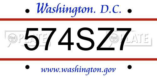 574SZ7 District Of Columbia License Plate