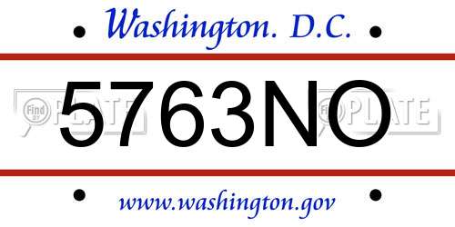 5763NO District Of Columbia License Plate