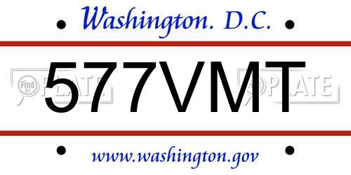 577VMT District Of Columbia License Plate