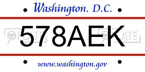 578AEK District Of Columbia License Plate