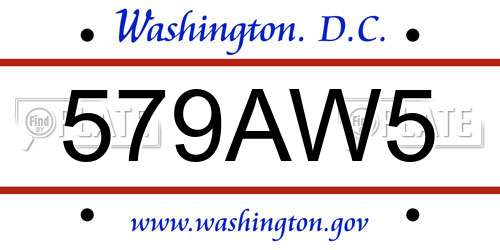 579AW5 District Of Columbia License Plate