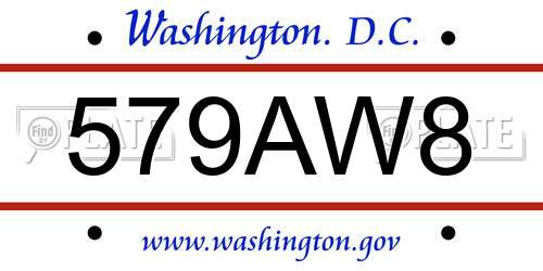 579AW8 District Of Columbia License Plate