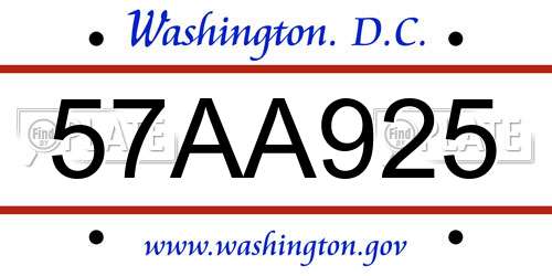 57AA925 District Of Columbia License Plate