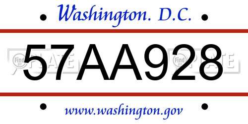 57AA928 District Of Columbia License Plate