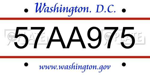57AA975 District Of Columbia License Plate