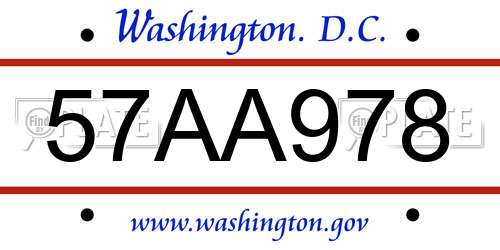 57AA978 District Of Columbia License Plate