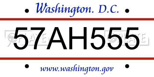 57AH555 District Of Columbia License Plate