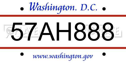 57AH888 District Of Columbia License Plate
