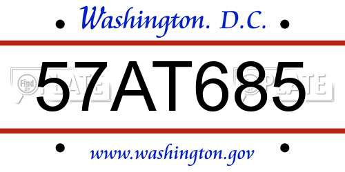 57AT685 District Of Columbia License Plate