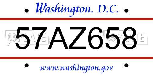 57AZ658 District Of Columbia License Plate