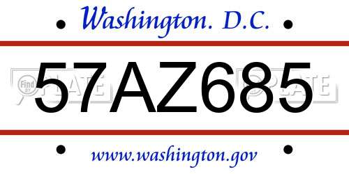 57AZ685 District Of Columbia License Plate