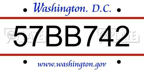 57BB742 District Of Columbia License Plate