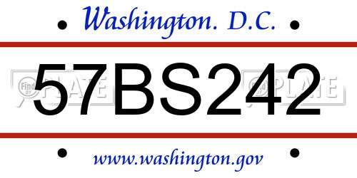 57BS242 District Of Columbia License Plate