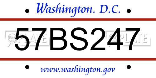 57BS247 District Of Columbia License Plate