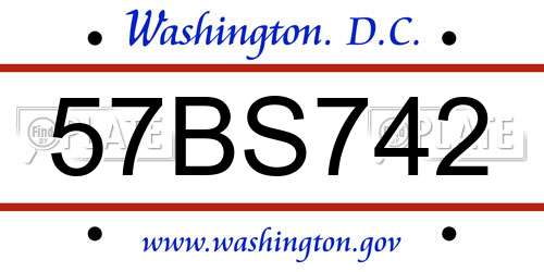57BS742 District Of Columbia License Plate