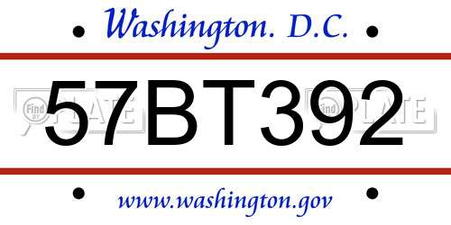57BT392 District Of Columbia License Plate