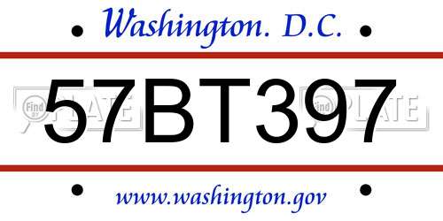57BT397 District Of Columbia License Plate