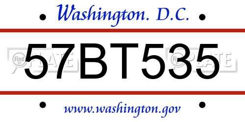 57BT535 District Of Columbia License Plate