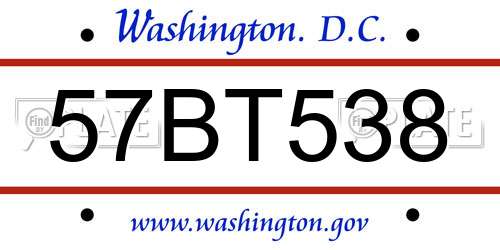 57BT538 District Of Columbia License Plate