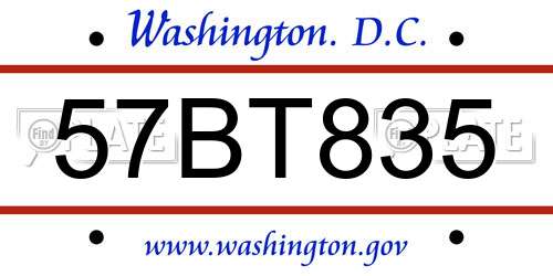 57BT835 District Of Columbia License Plate