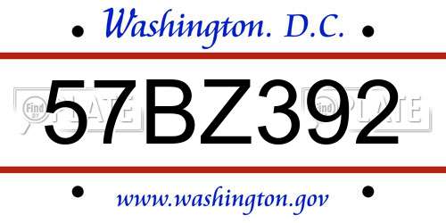 57BZ392 District Of Columbia License Plate