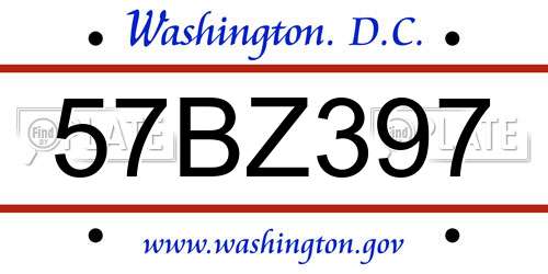 57BZ397 District Of Columbia License Plate