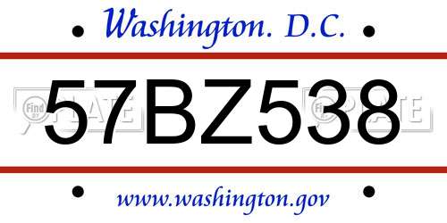 57BZ538 District Of Columbia License Plate