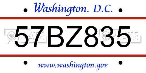 57BZ835 District Of Columbia License Plate