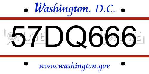 57DQ666 District Of Columbia License Plate