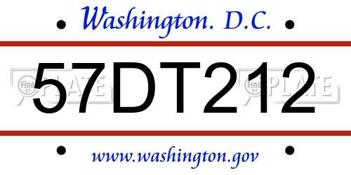 57DT212 District Of Columbia License Plate