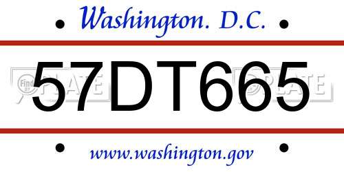 57DT665 District Of Columbia License Plate