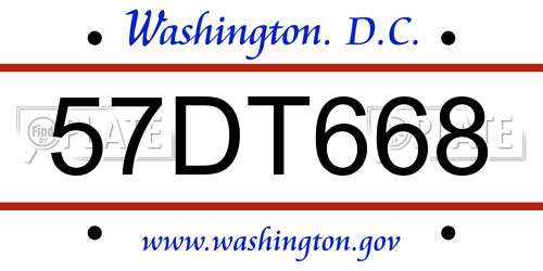 57DT668 District Of Columbia License Plate