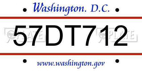 57DT712 District Of Columbia License Plate