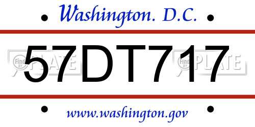 57DT717 District Of Columbia License Plate