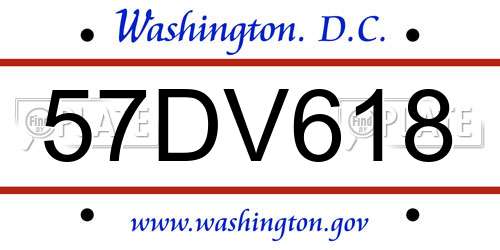 57DV618 District Of Columbia License Plate