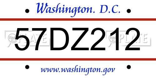 57DZ212 District Of Columbia License Plate
