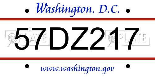 57DZ217 District Of Columbia License Plate