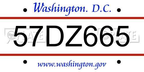 57DZ665 District Of Columbia License Plate