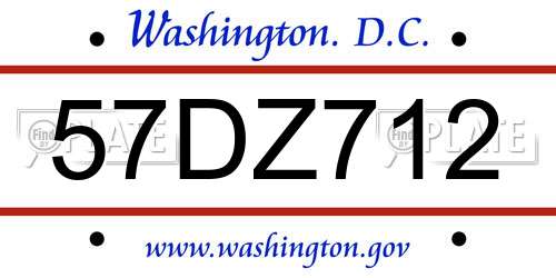 57DZ712 District Of Columbia License Plate