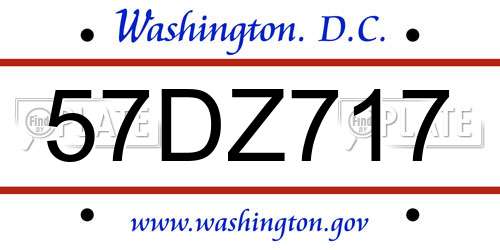 57DZ717 District Of Columbia License Plate
