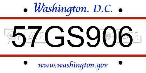 57GS906 District Of Columbia License Plate
