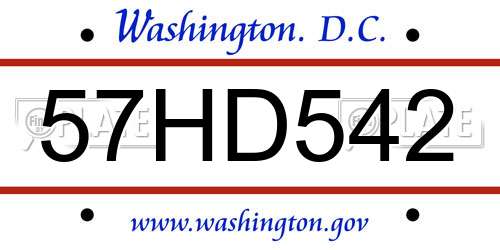57HD542 District Of Columbia License Plate