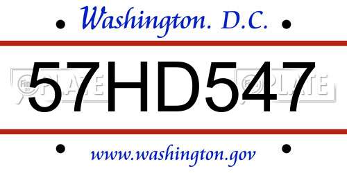 57HD547 District Of Columbia License Plate