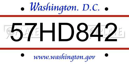 57HD842 District Of Columbia License Plate