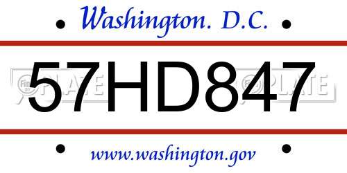 57HD847 District Of Columbia License Plate