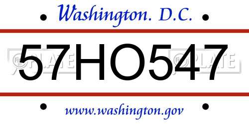 57HO547 District Of Columbia License Plate