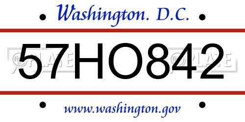 57HO842 District Of Columbia License Plate
