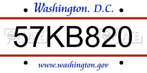 57KB820 District Of Columbia License Plate