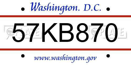 57KB870 District Of Columbia License Plate