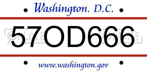 57OD666 District Of Columbia License Plate